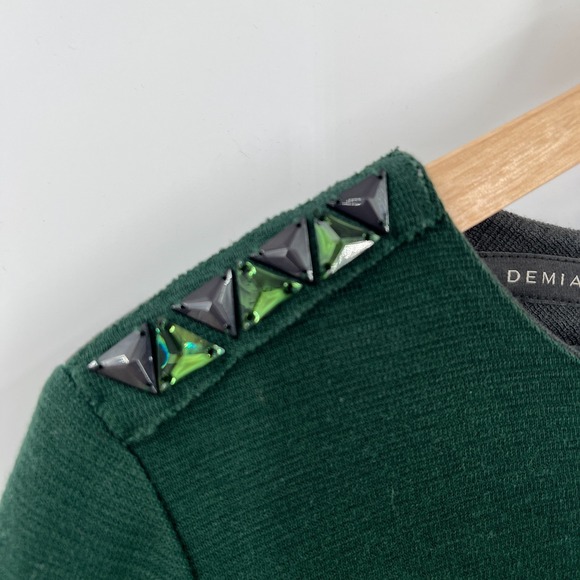 Demian shift wool feel futuristic dress green career business bling gray M - Picture 3 of 12